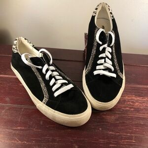Madewell Sidewalk Low-Top Sneakers Black Suede with Animal Print Accents Size 9